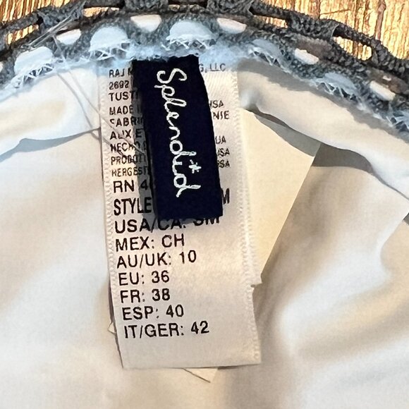 Splendid Avalon Eyelet Bikini Top & Matching Side Tie Bottoms Gray & White Sz S - Picture 5 of 8